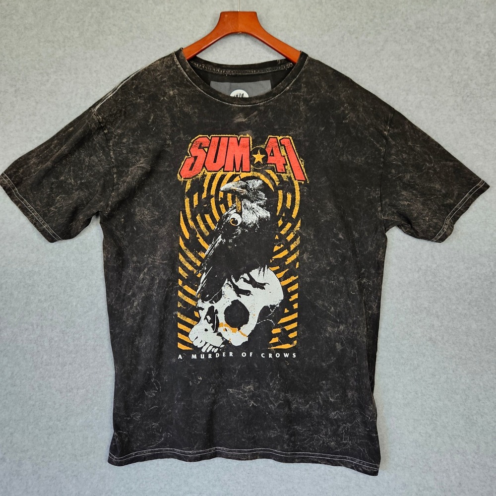 Sum 41 A Murder of Crows Mineral Wash Graphic Band Tee Hopeless Records Large